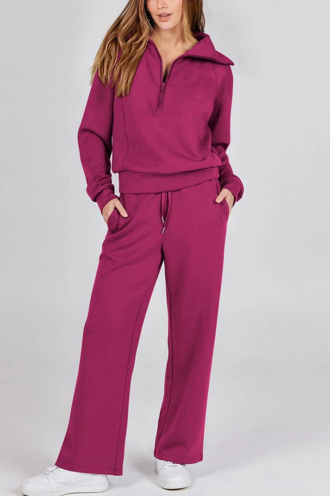 Gabriela | Lapel zip wide leg sweatshirt and long pants set - Image 19