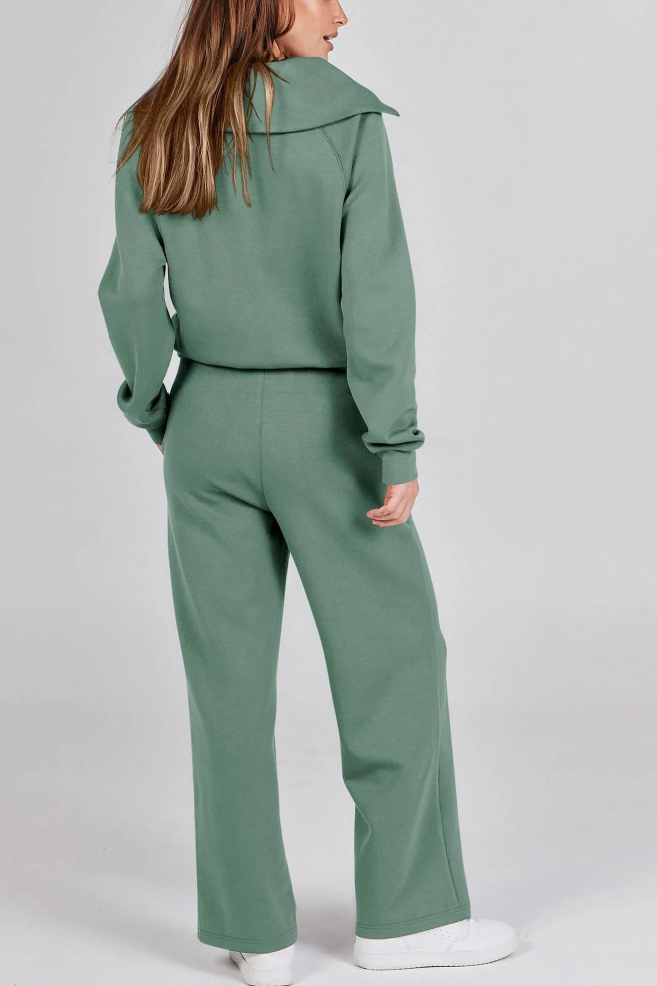 Gabriela | Lapel zip wide leg sweatshirt and long pants set - Image 24