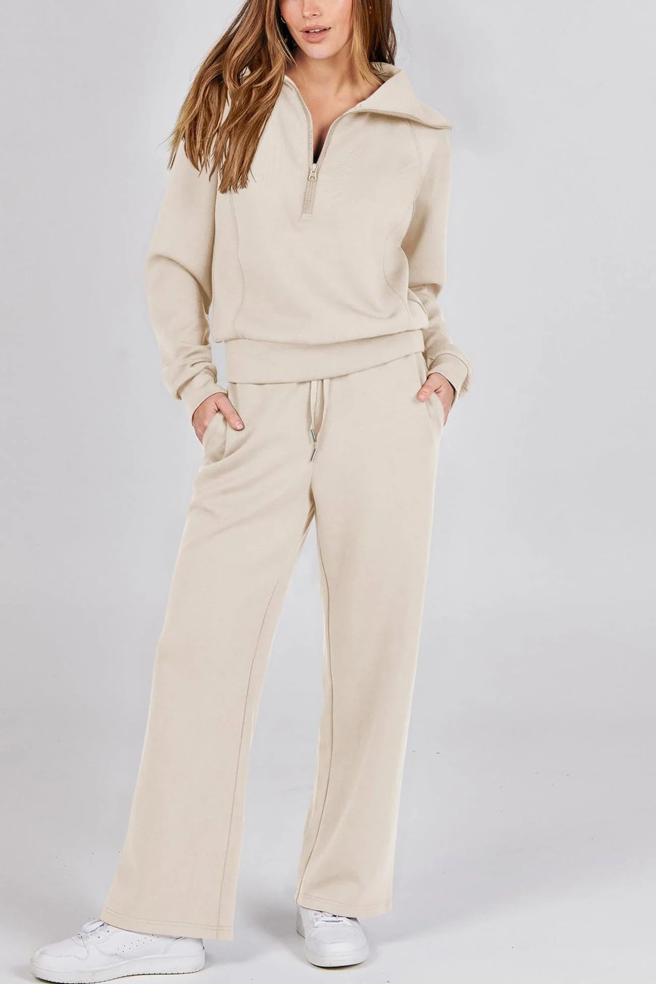 Gabriela | Lapel zip wide leg sweatshirt and long pants set - Image 27