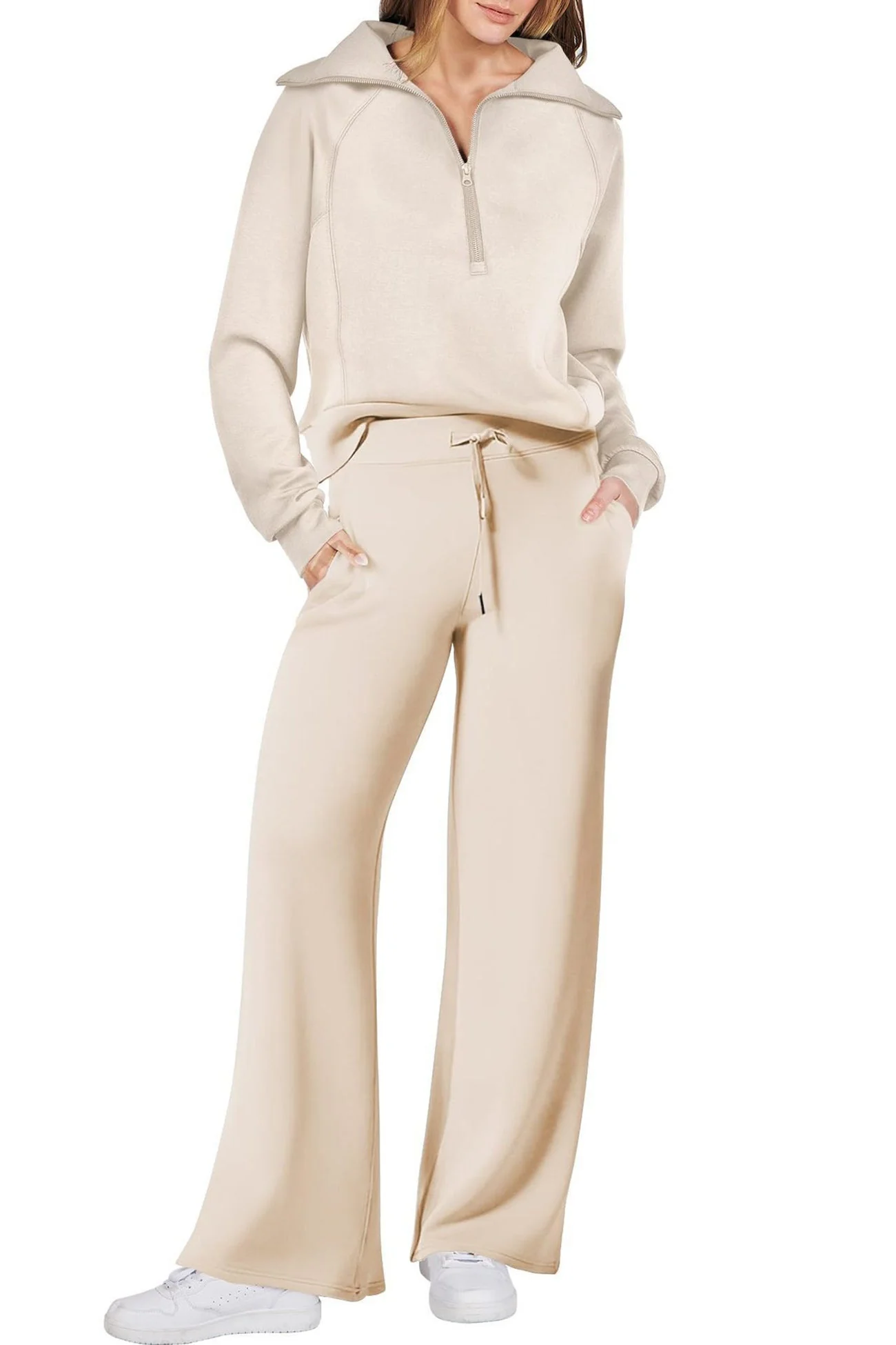 Gabriela | Lapel zip wide leg sweatshirt and long pants set - Image 29