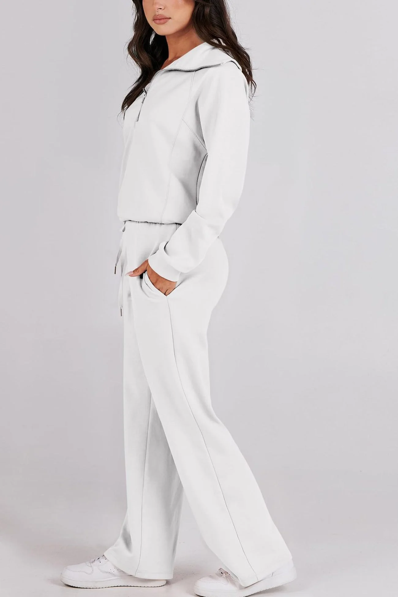 Gabriela | Lapel zip wide leg sweatshirt and long pants set - Image 42