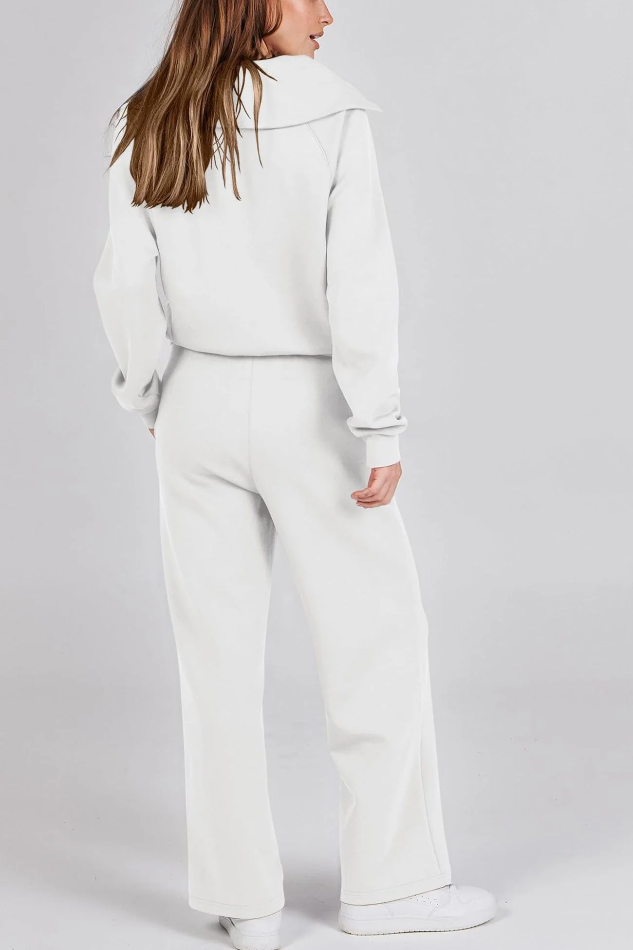 Gabriela | Lapel zip wide leg sweatshirt and long pants set - Image 43