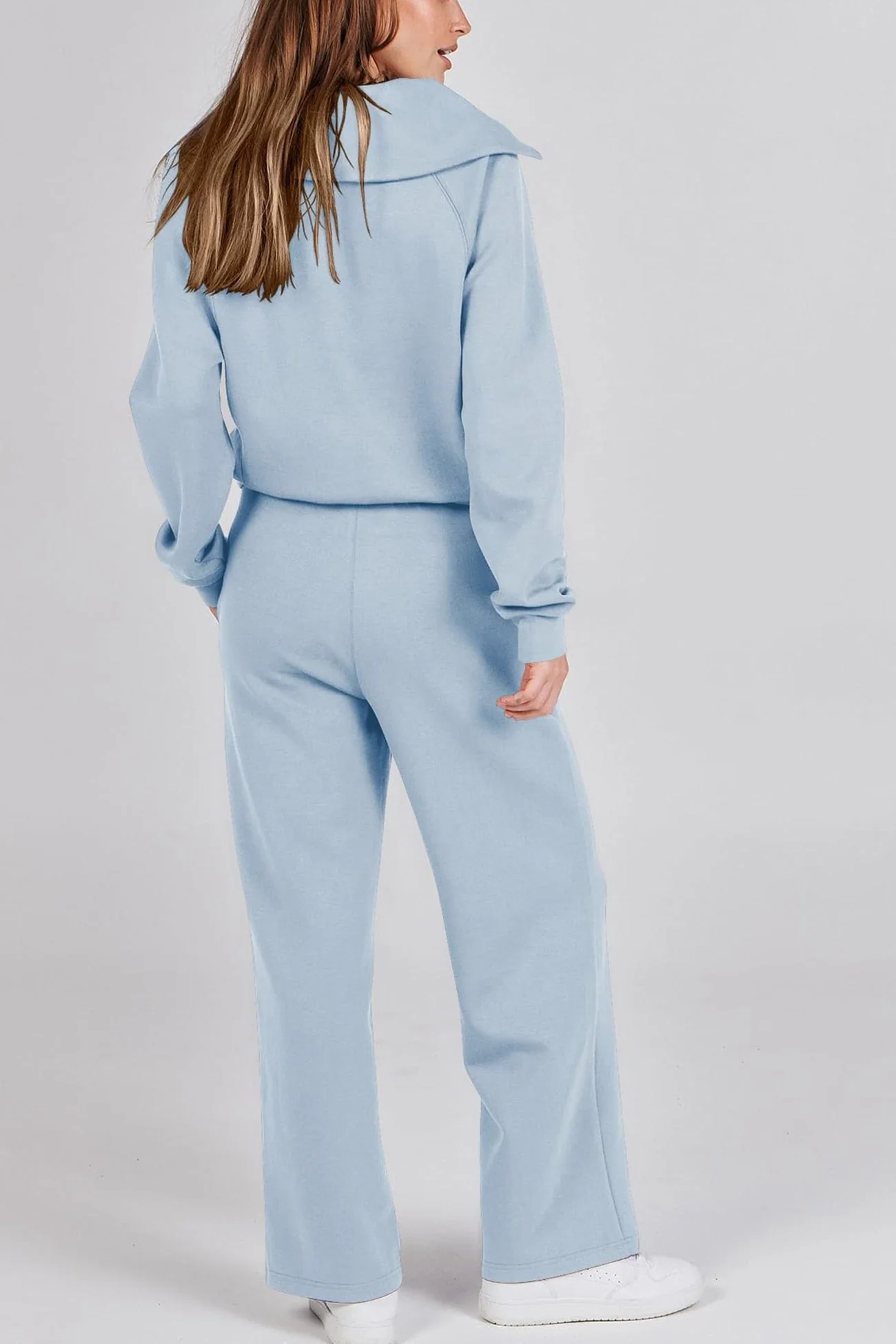 Gabriela | Lapel zip wide leg sweatshirt and long pants set - Image 46