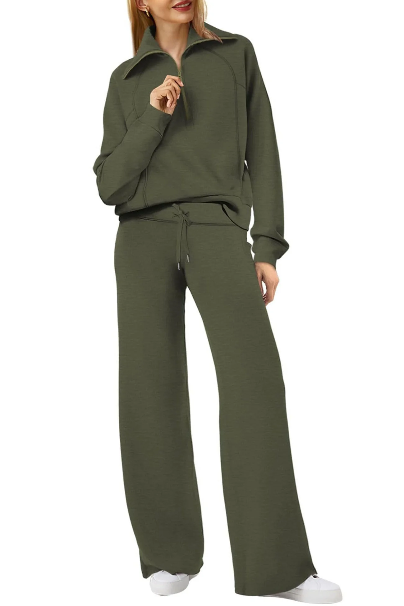 Gabriela | Lapel zip wide leg sweatshirt and long pants set - Image 47