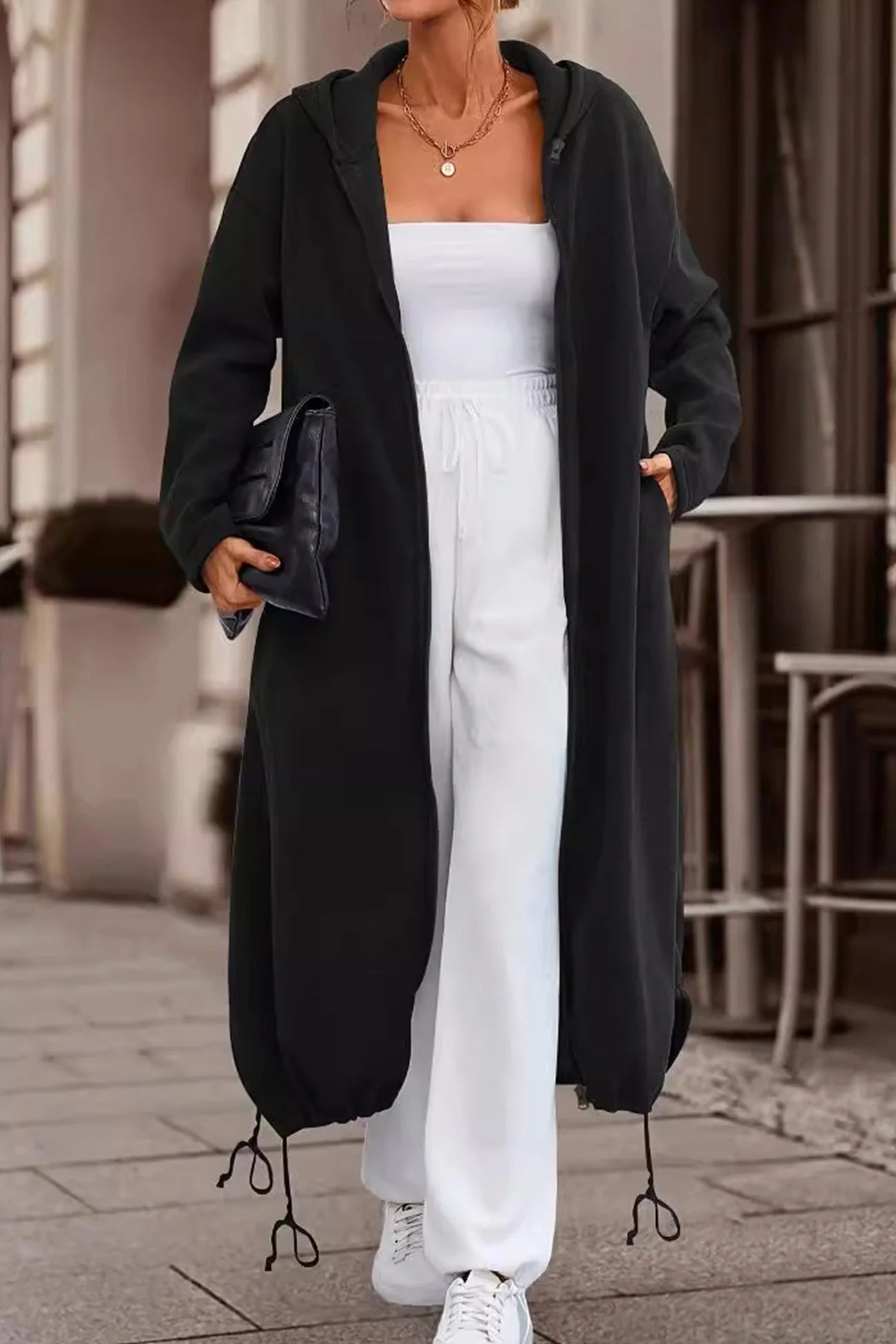 Gabriela | Long hoodie with zip fastening and drawstring hem - Image 5