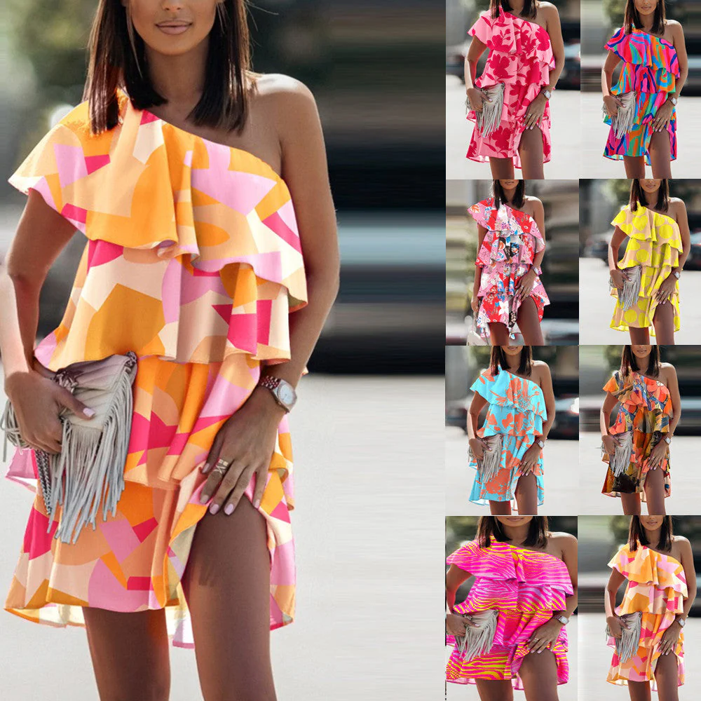 Gabriela® | Women'S Asymmetric Summer Dress With Flounce And Floral Patchwork Design - Image 2