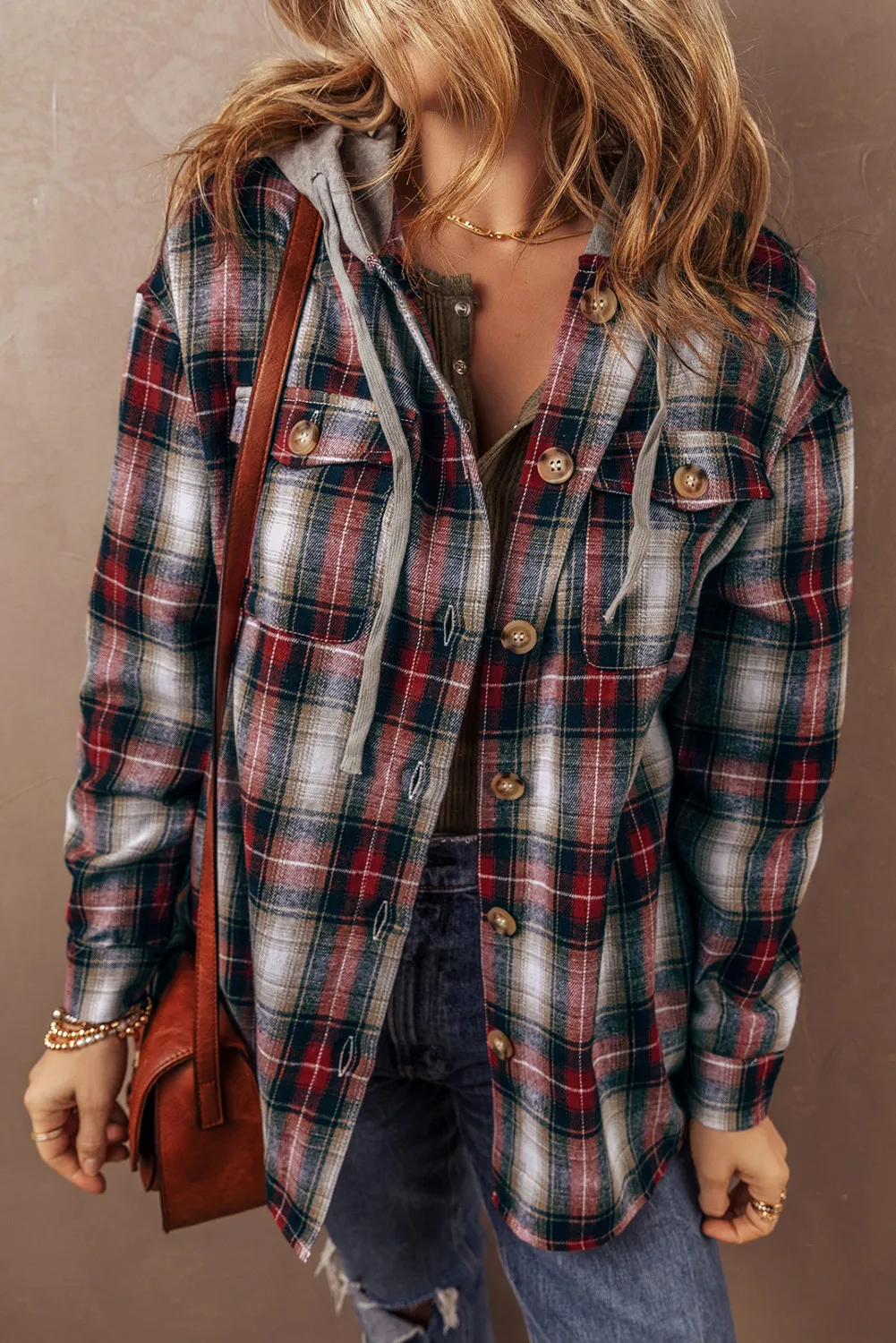 Gabriele | Checked hooded jacket with drawstring and buttons