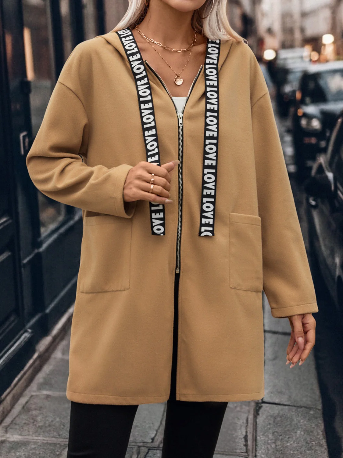 Gabriele | Hooded zip-up trench coat with letter print - Image 6