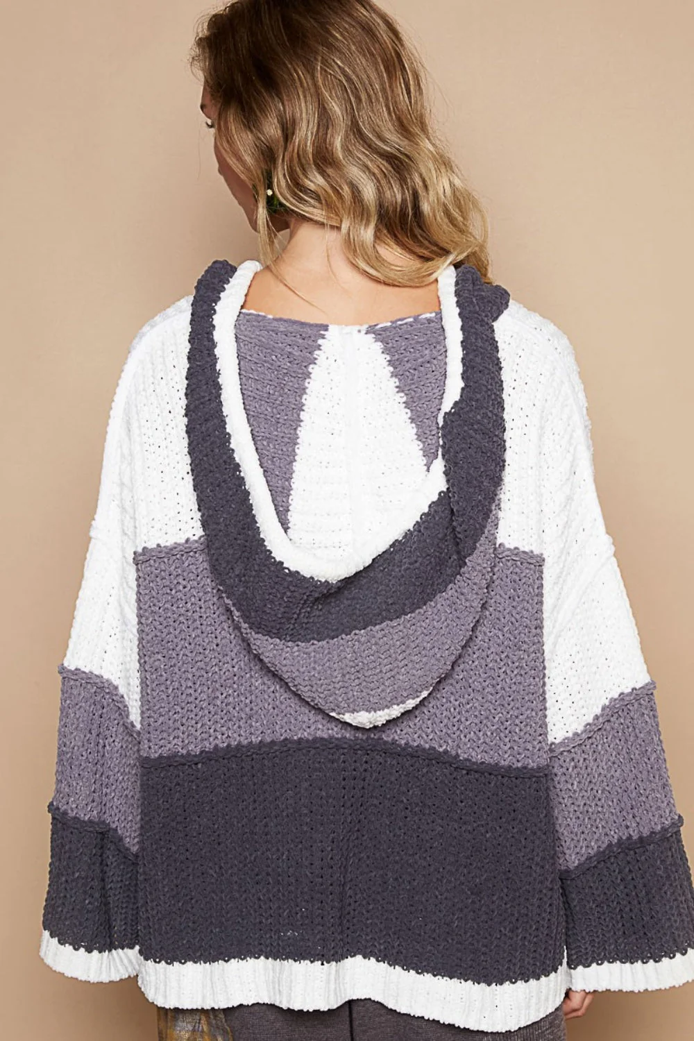 Gabriella | Long sleeve hoodie with a color block design - Image 2