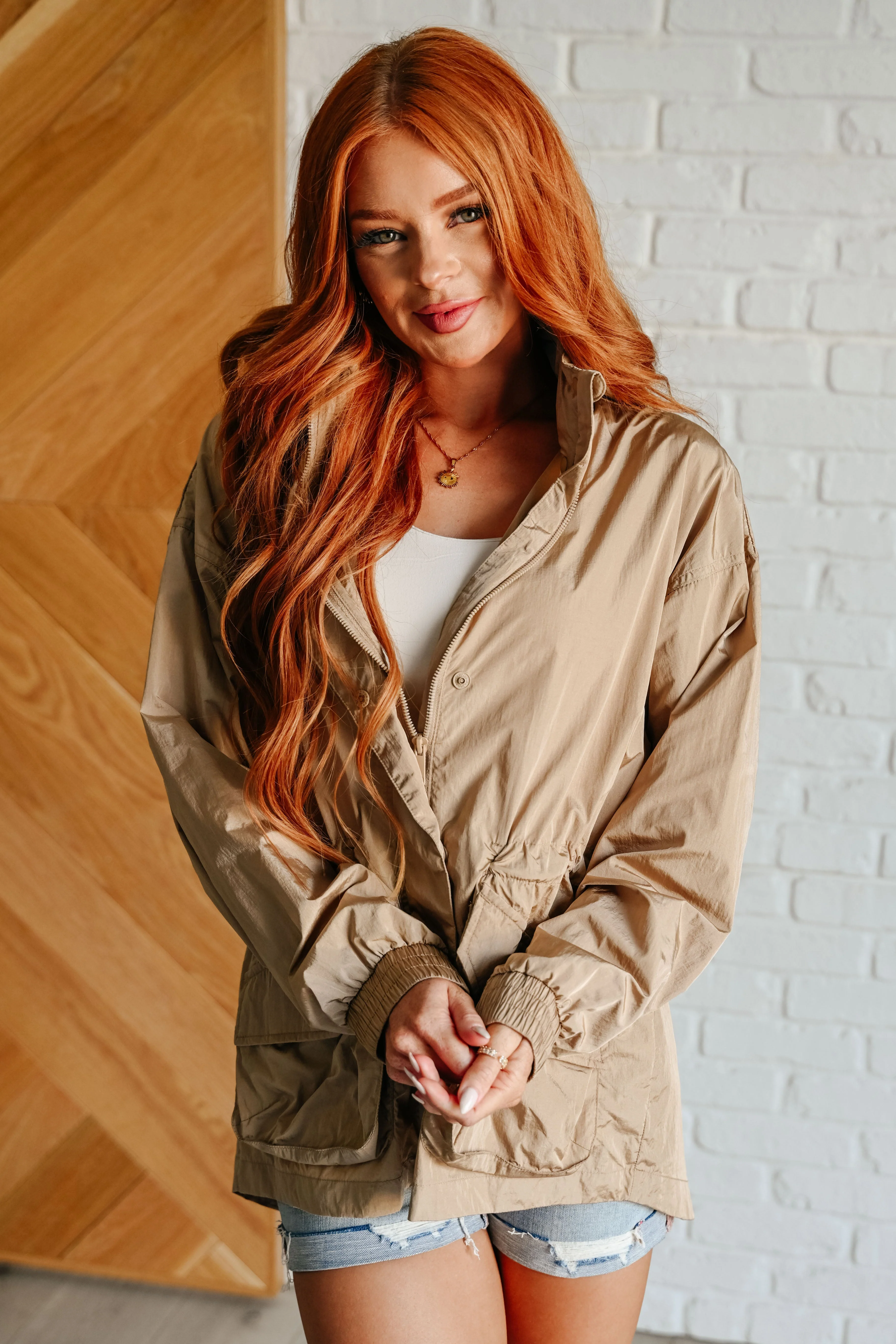Gabrielle | Rain, Rain Go Away parachute jacket in camel - Image 5