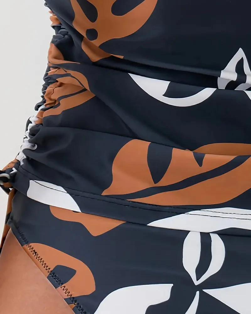 Genoveva® | Pleated Leaf Print Swimsuit - Image 3