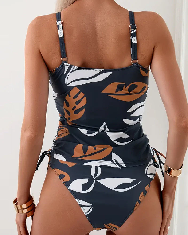 Genoveva® | Pleated Leaf Print Swimsuit - Image 4