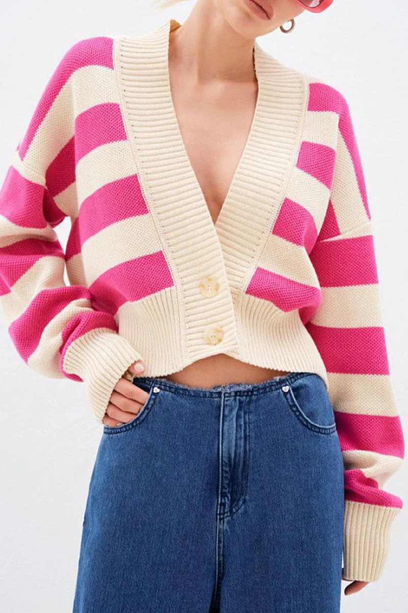 Genoveva | Streetwear outerwear with striped contrast fabric and V-neck