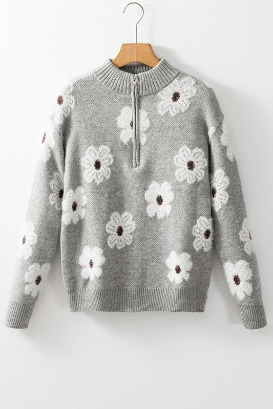 Genoveva | Vintage 60s floral pattern sweater with half zip collar - Image 10