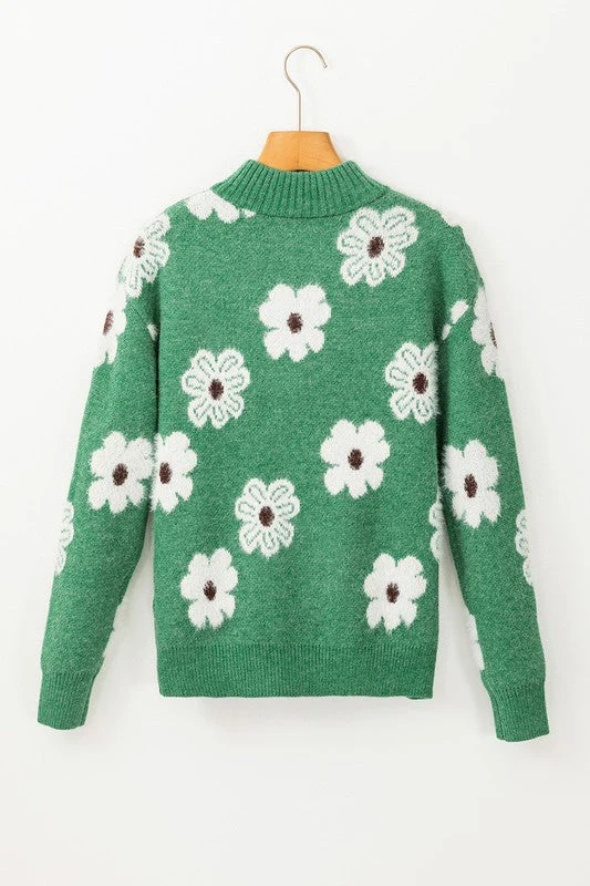 Genoveva | Vintage 60s floral pattern sweater with half zip collar - Image 19