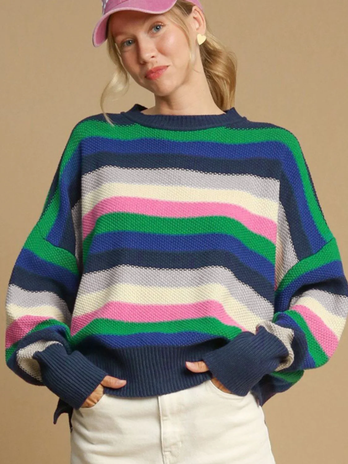 Georgina | Contrasting striped long-sleeved sweater with a crew neck - Image 2