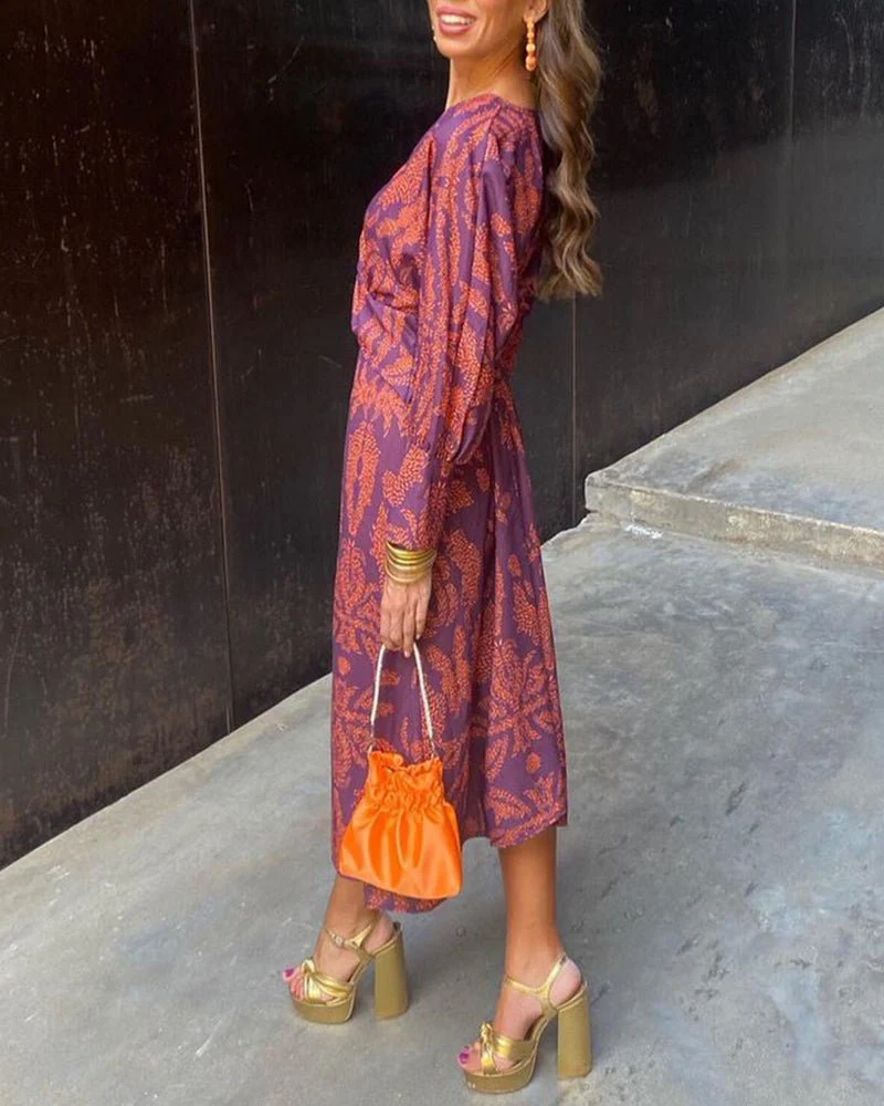 Georgina® | Elegant V-Neck Long-Sleeved Dress With Pattern - Image 13