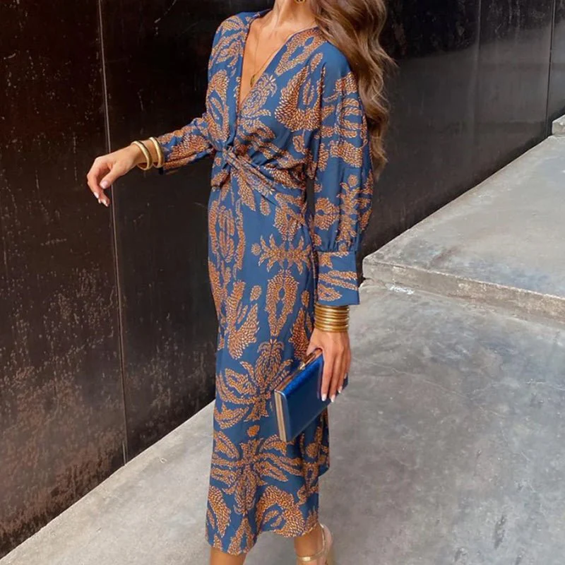 Georgina® | Elegant V-Neck Long-Sleeved Dress With Pattern - Image 14
