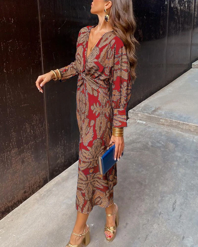 Georgina® | Elegant V-Neck Long-Sleeved Dress With Pattern - Image 6