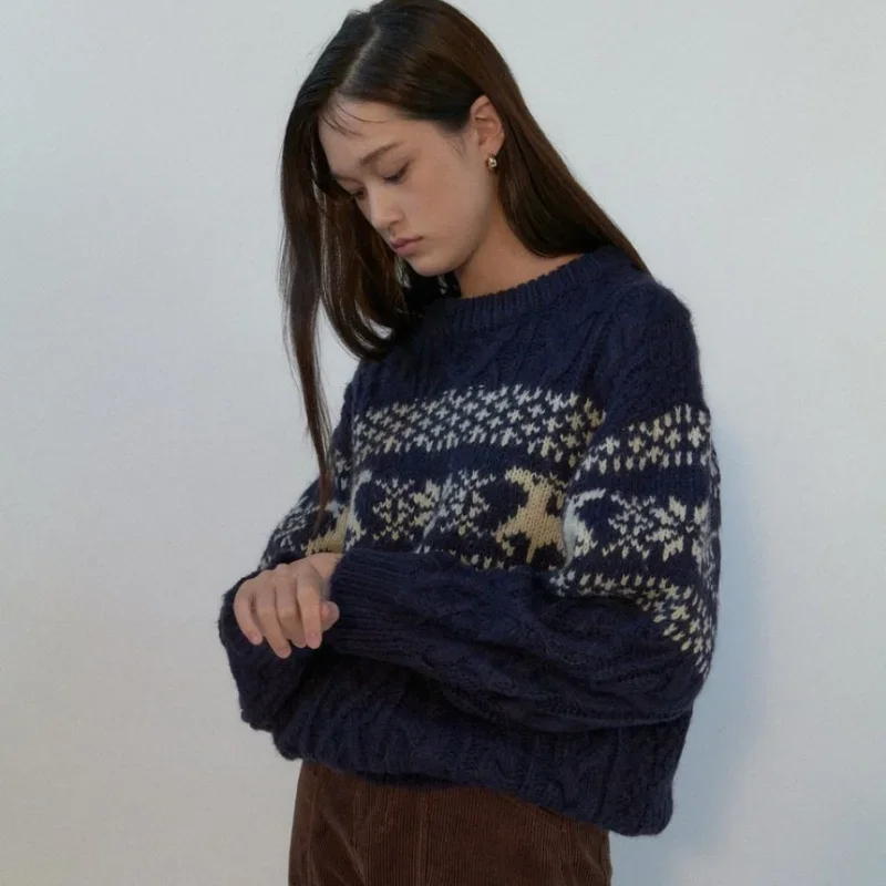 Geraldine | Christmas Patchwork Crew Neck Knitted Sweater for Women - Image 2