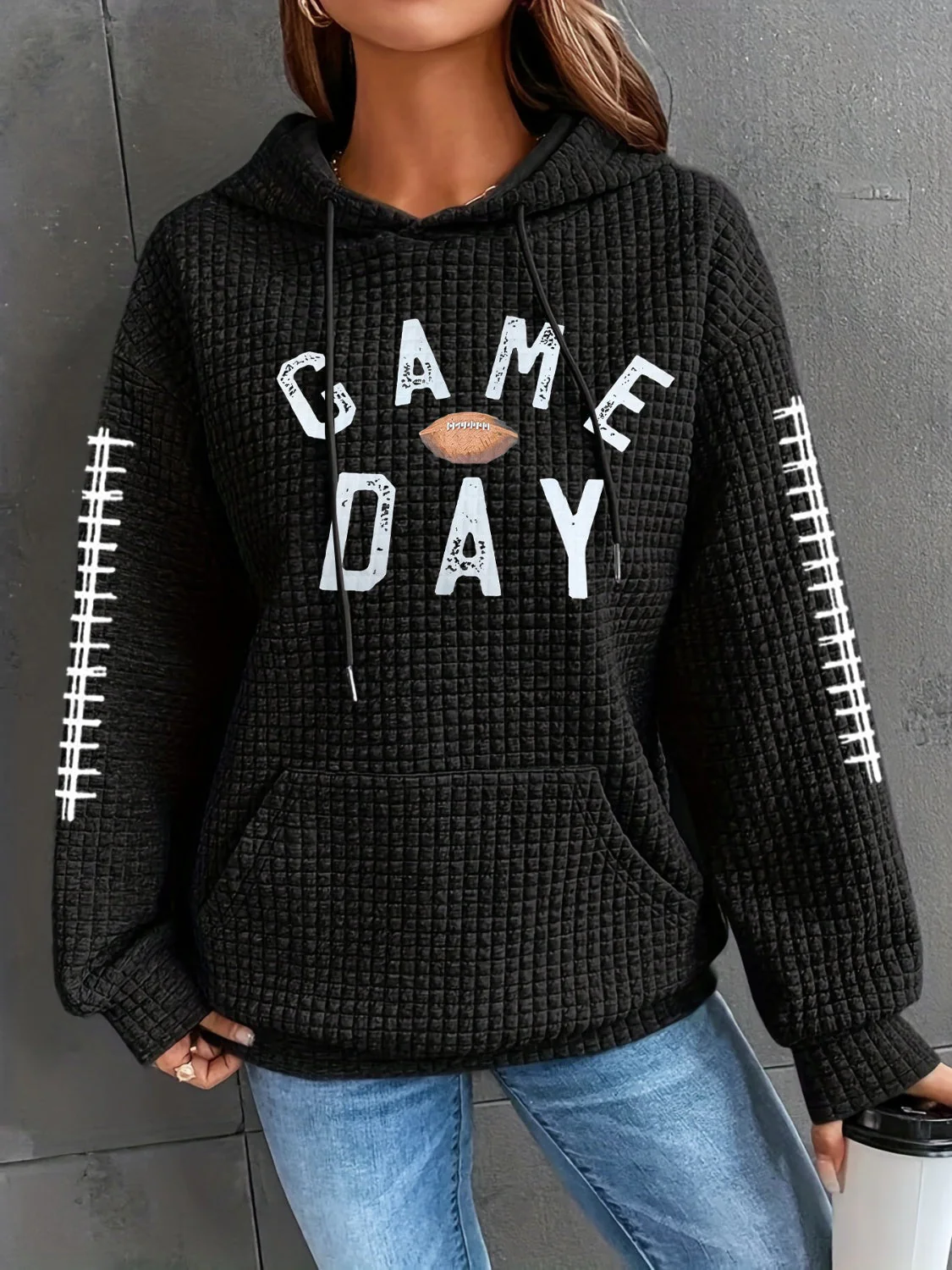 Geraldine | Drawstring football hoodie with long sleeves - Image 3