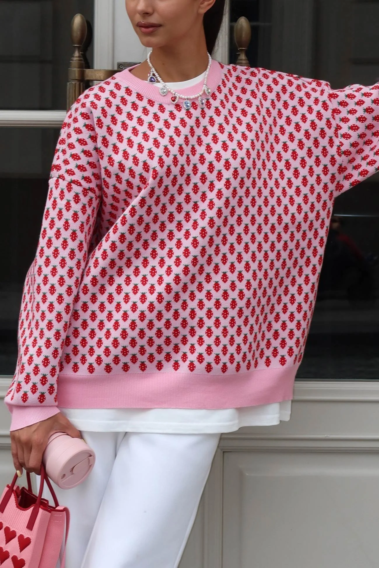 Geraldine | Strawberry jacquard cotton sweater - Image 2
