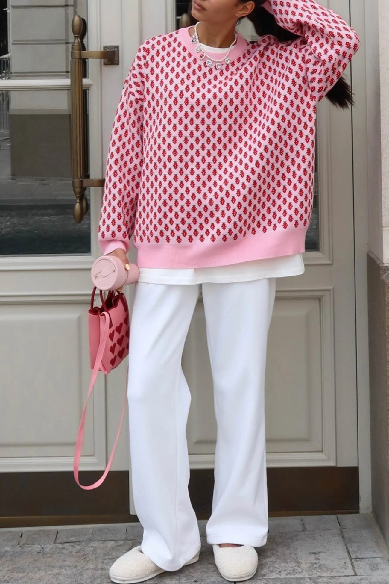 Geraldine | Strawberry jacquard cotton sweater - Image 3