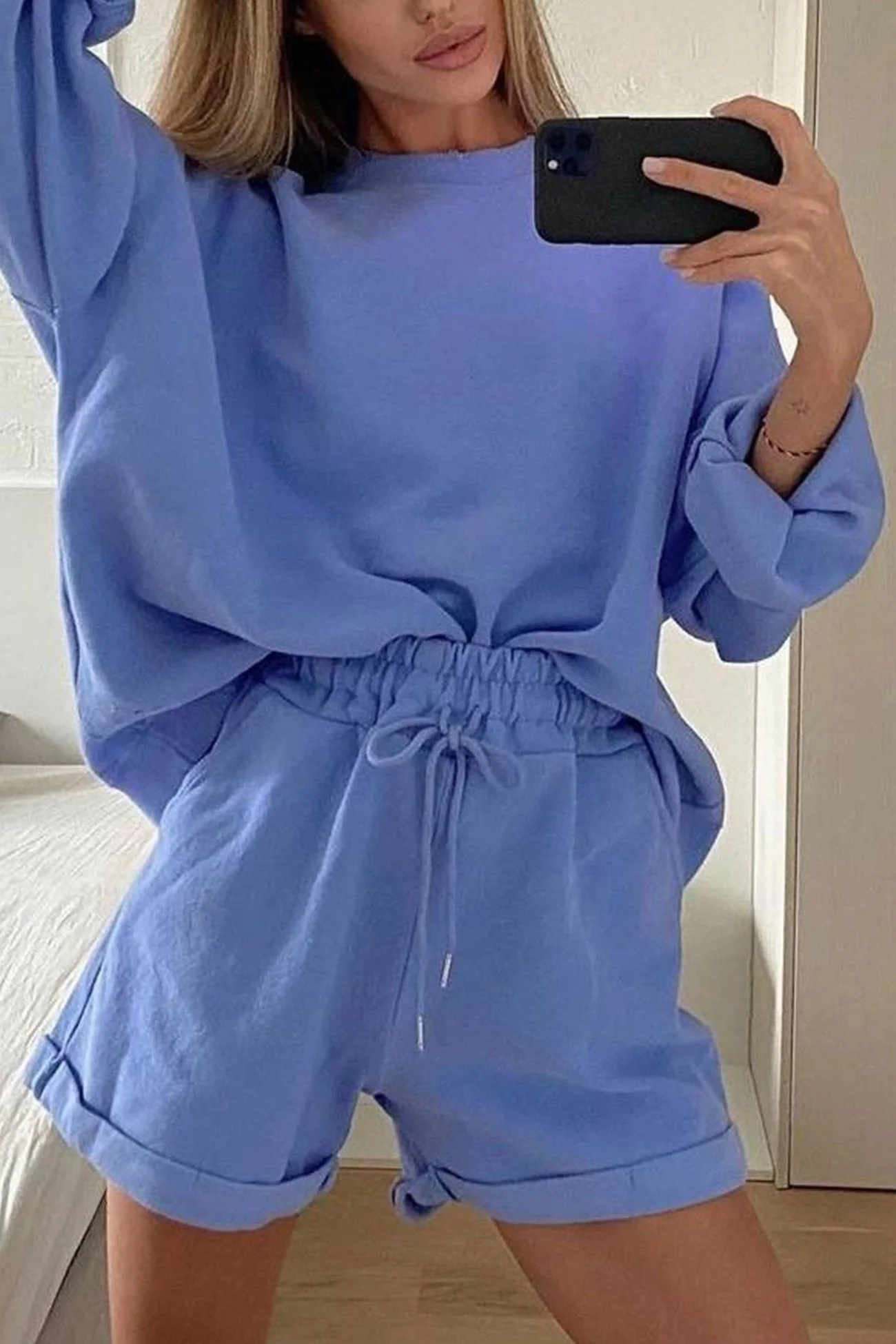 Gerda | Crew neck sweatshirt shorts set - Image 11