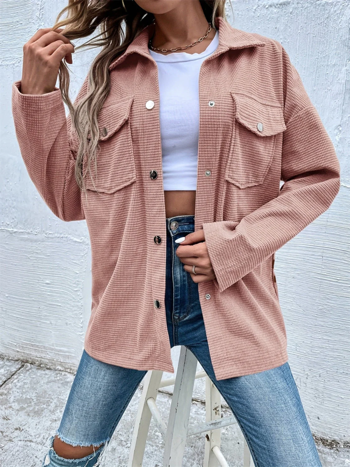 Gerda | Jacket with pockets, collar and snap fasteners and dropped shoulders - Image 4
