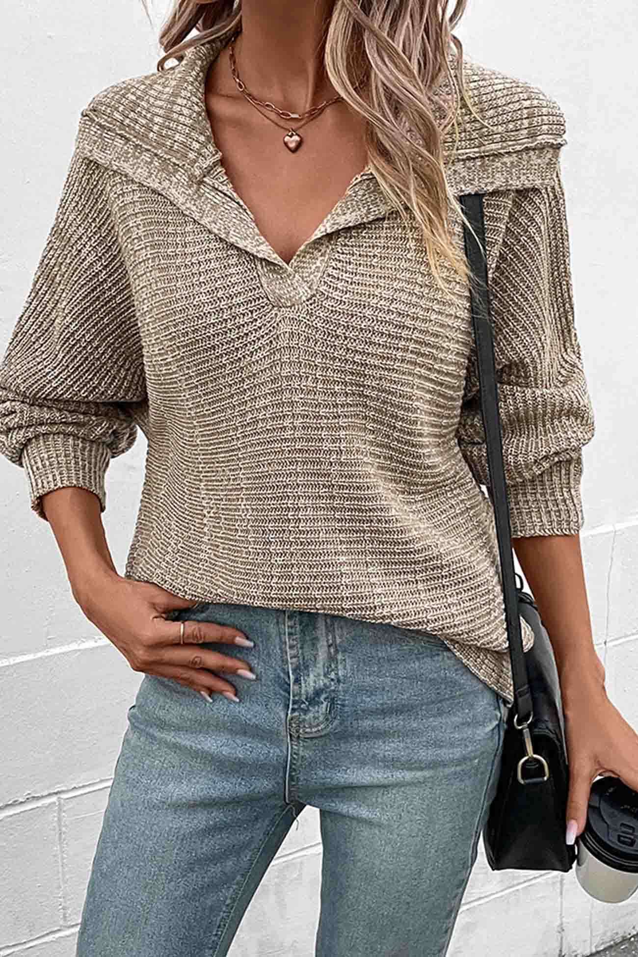Gertrud | Khaki long-sleeved sweater with lapels - Image 2