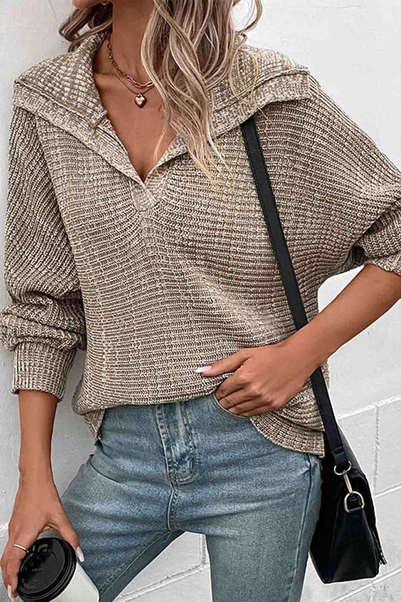 Gertrud | Khaki long-sleeved sweater with lapels - Image 3