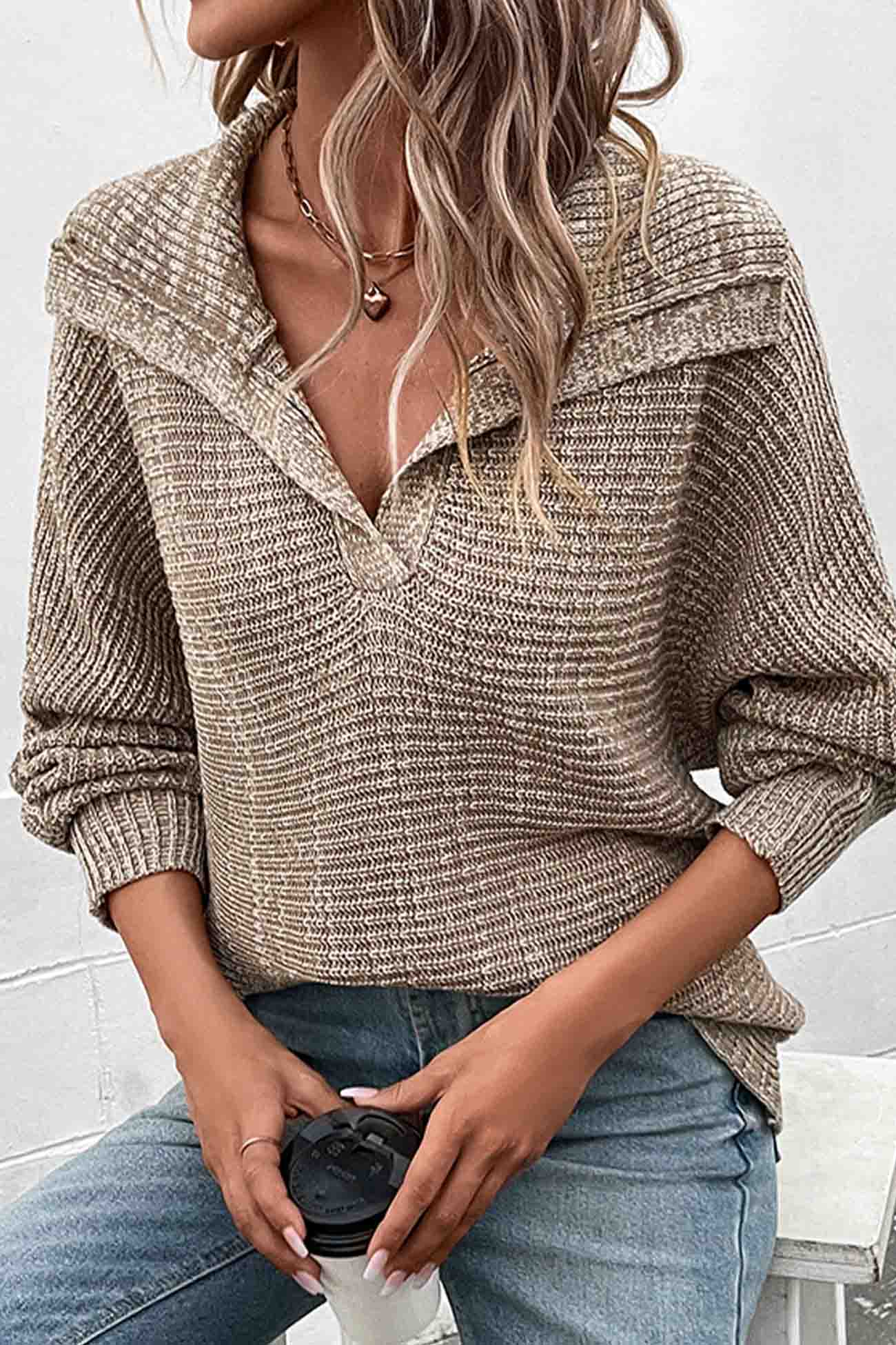 Gertrud | Khaki long-sleeved sweater with lapels - Image 5