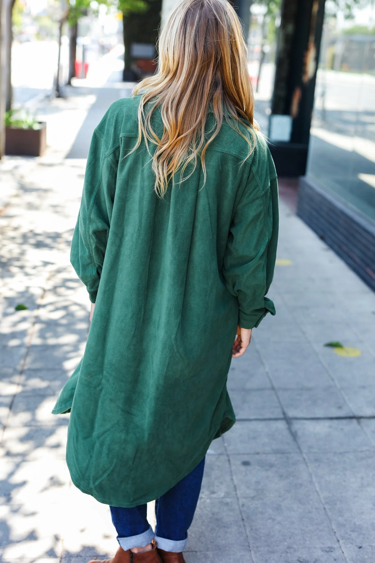 Gertrud | Turn Heads Forest Green Fleece Button Down Duster Jacket - Image 8