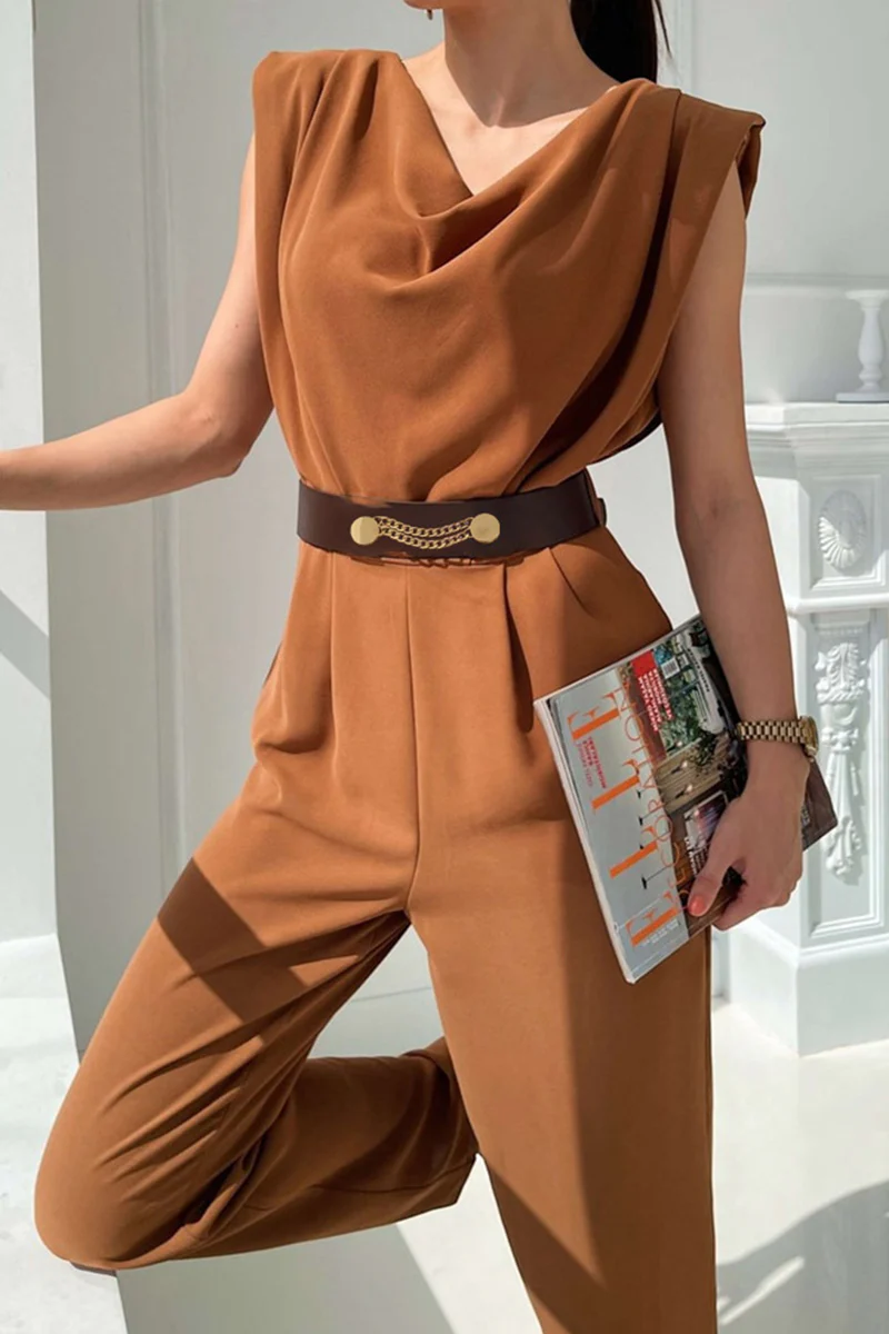 Gertrudis | Street Solid Patchwork Scoop Neck Regular Fit Jumpsuits - Image 5