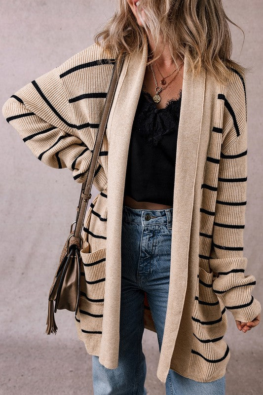 Gilda | Striped cardigan with side pockets and open front