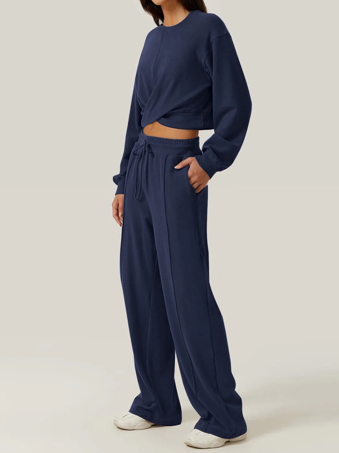 Gina | Set consisting of a crossover crew neck top and drawstring trousers - Image 4