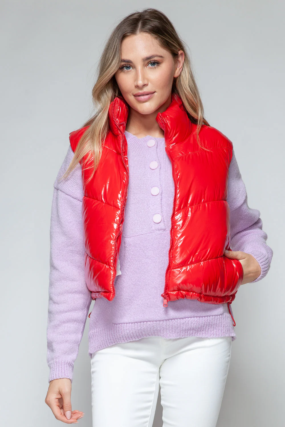 Gina | Snobish shiny quilted vest with turtleneck and zip - Image 6