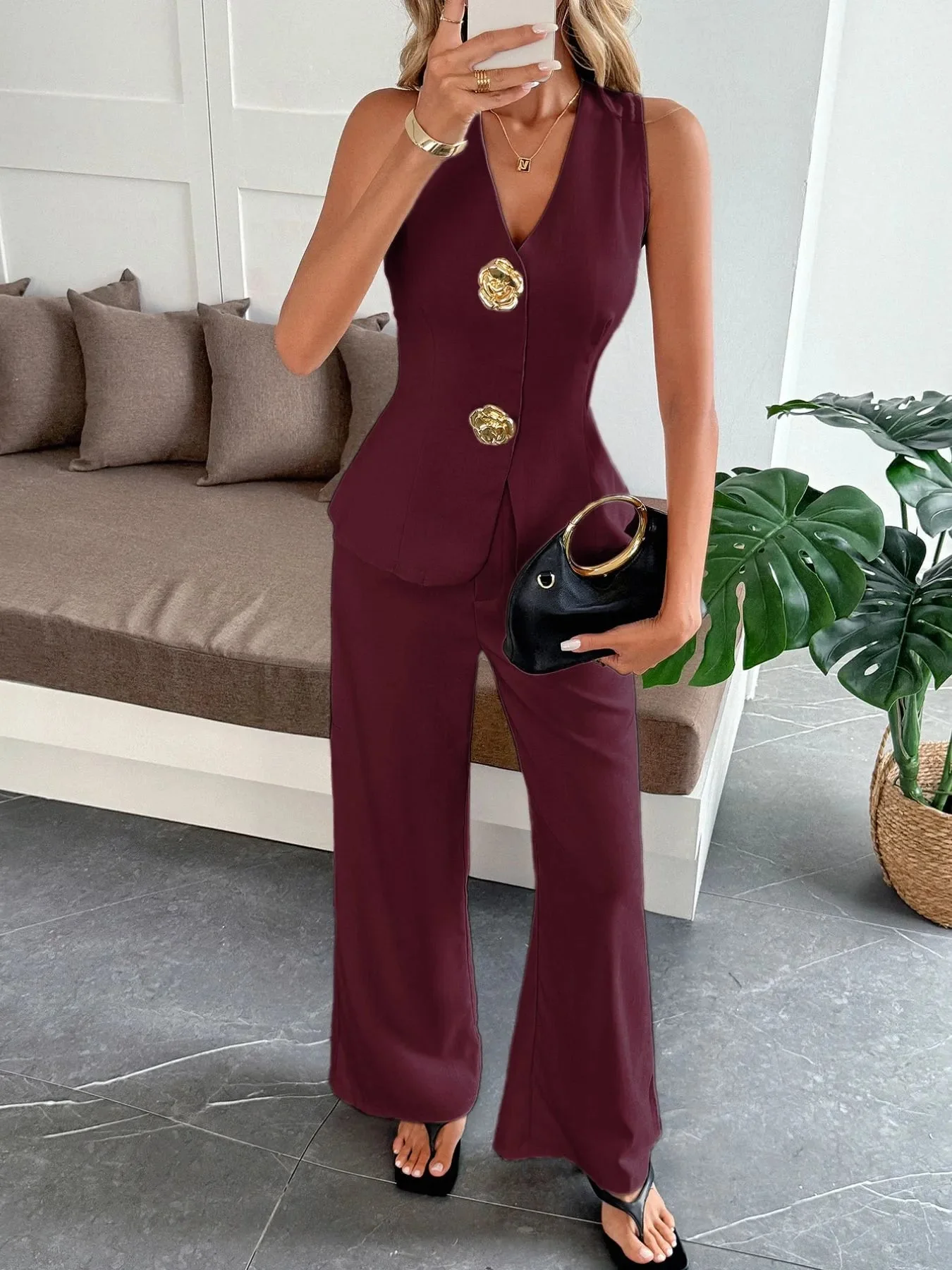 Ginevra® | Elegant V-Neck Vest And Pants Set - Image 4