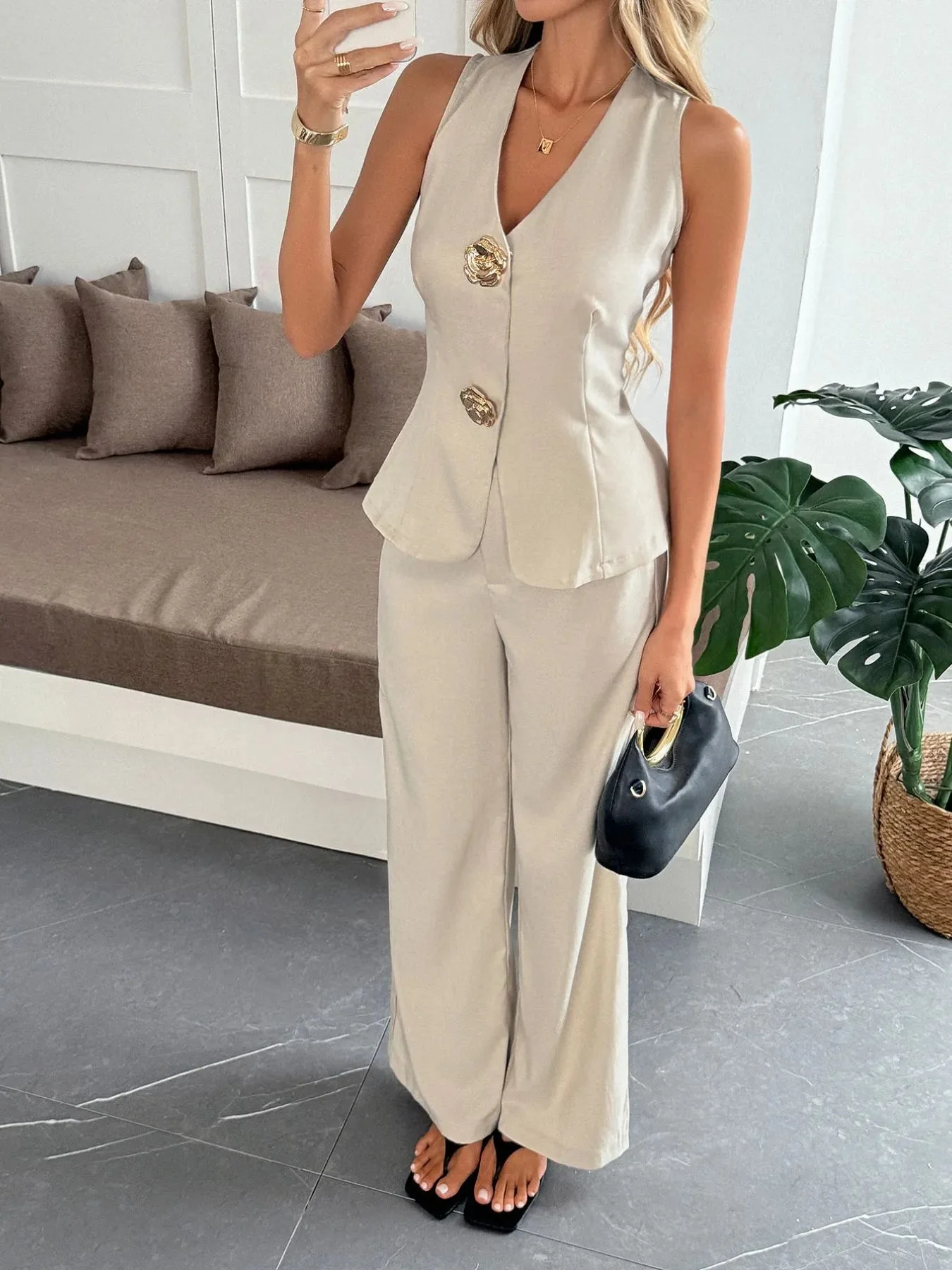 Ginevra® | Elegant V-Neck Vest And Pants Set - Image 5