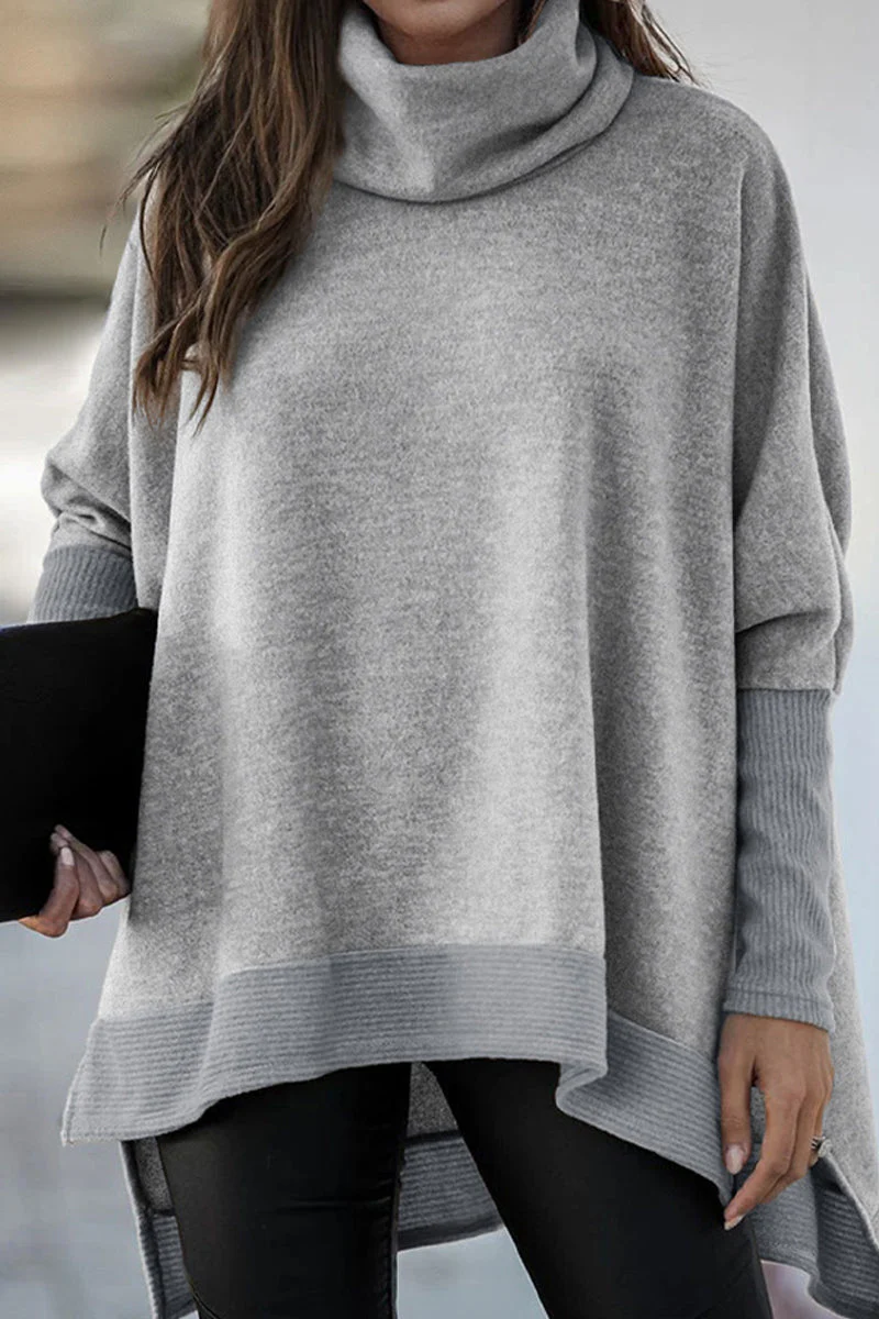 Giovanna | Casual solid patchwork turtleneck tops - Image 3