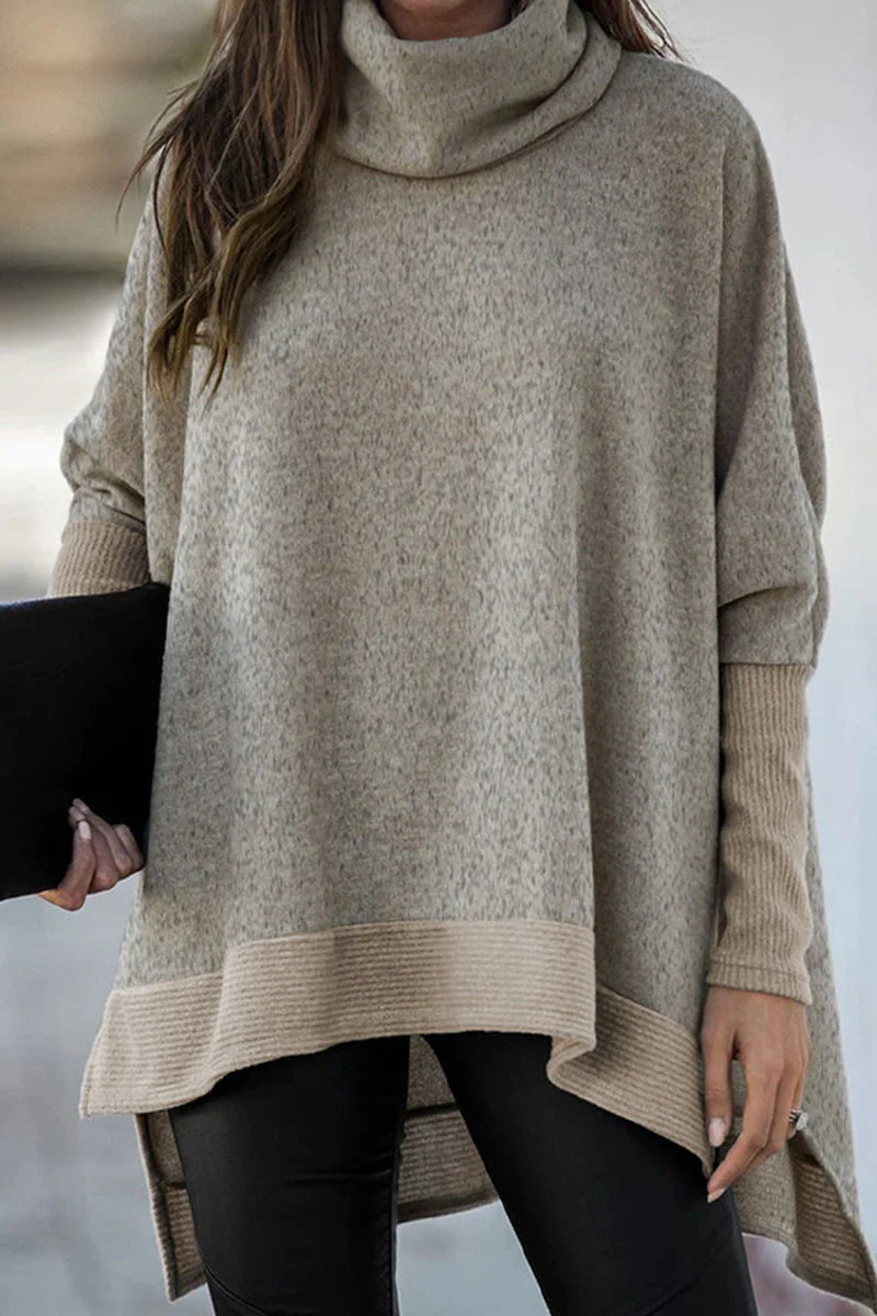 Giovanna | Casual solid patchwork turtleneck tops - Image 4