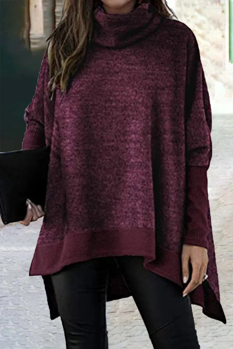Giovanna | Casual solid patchwork turtleneck tops - Image 7