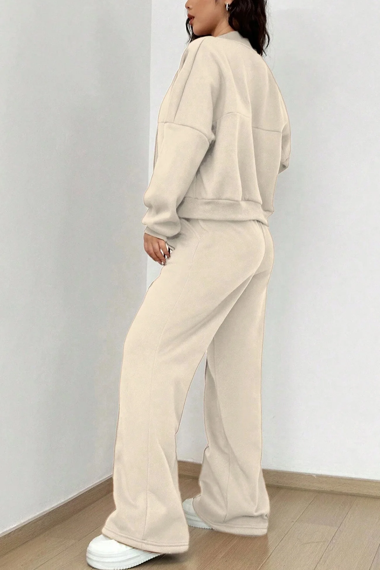 Giovanna | Collarless zipper cardigan pants set - Image 4