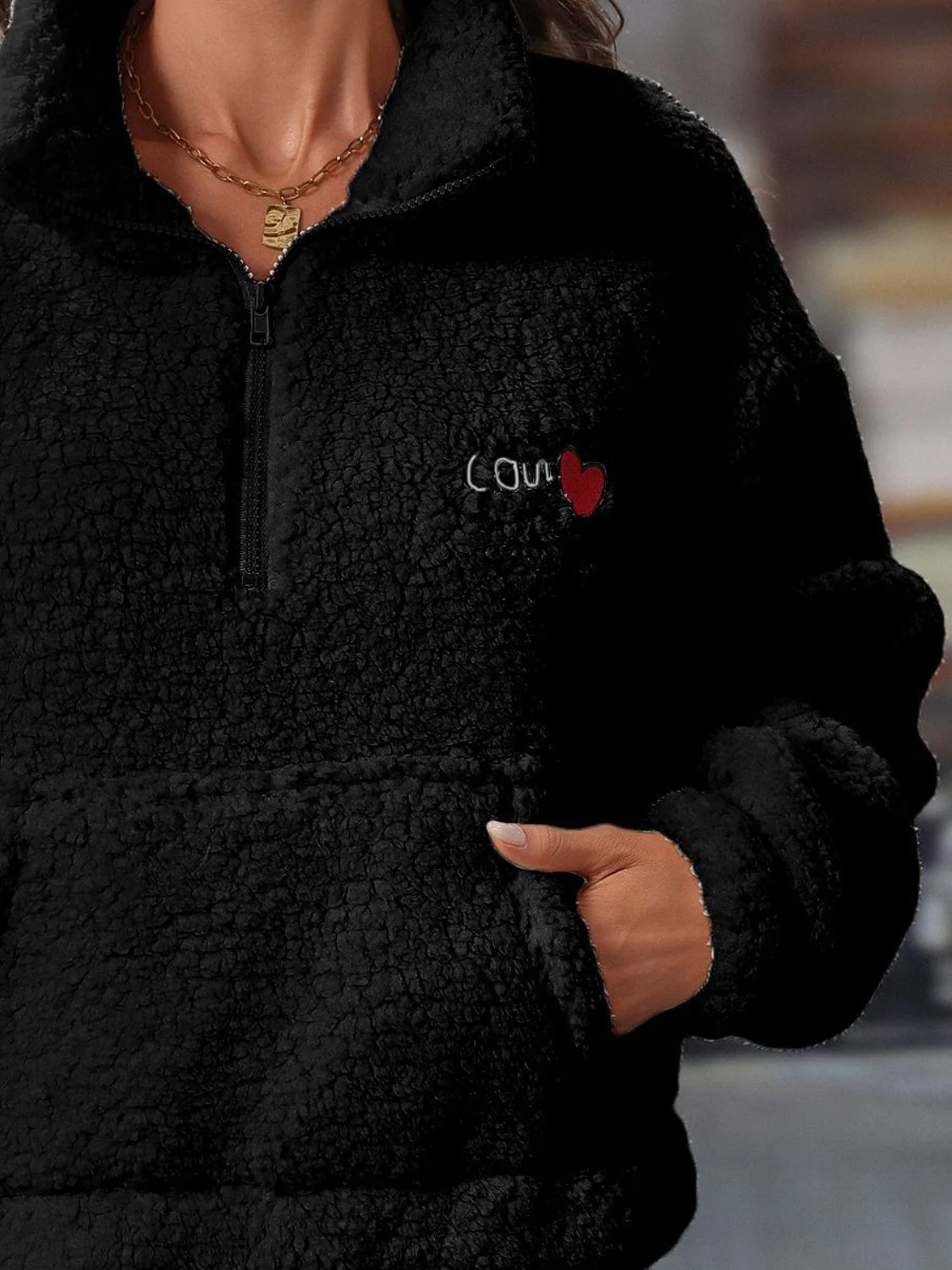Giovanna | Heart teddy half zip sweatshirt with long sleeves - Image 11