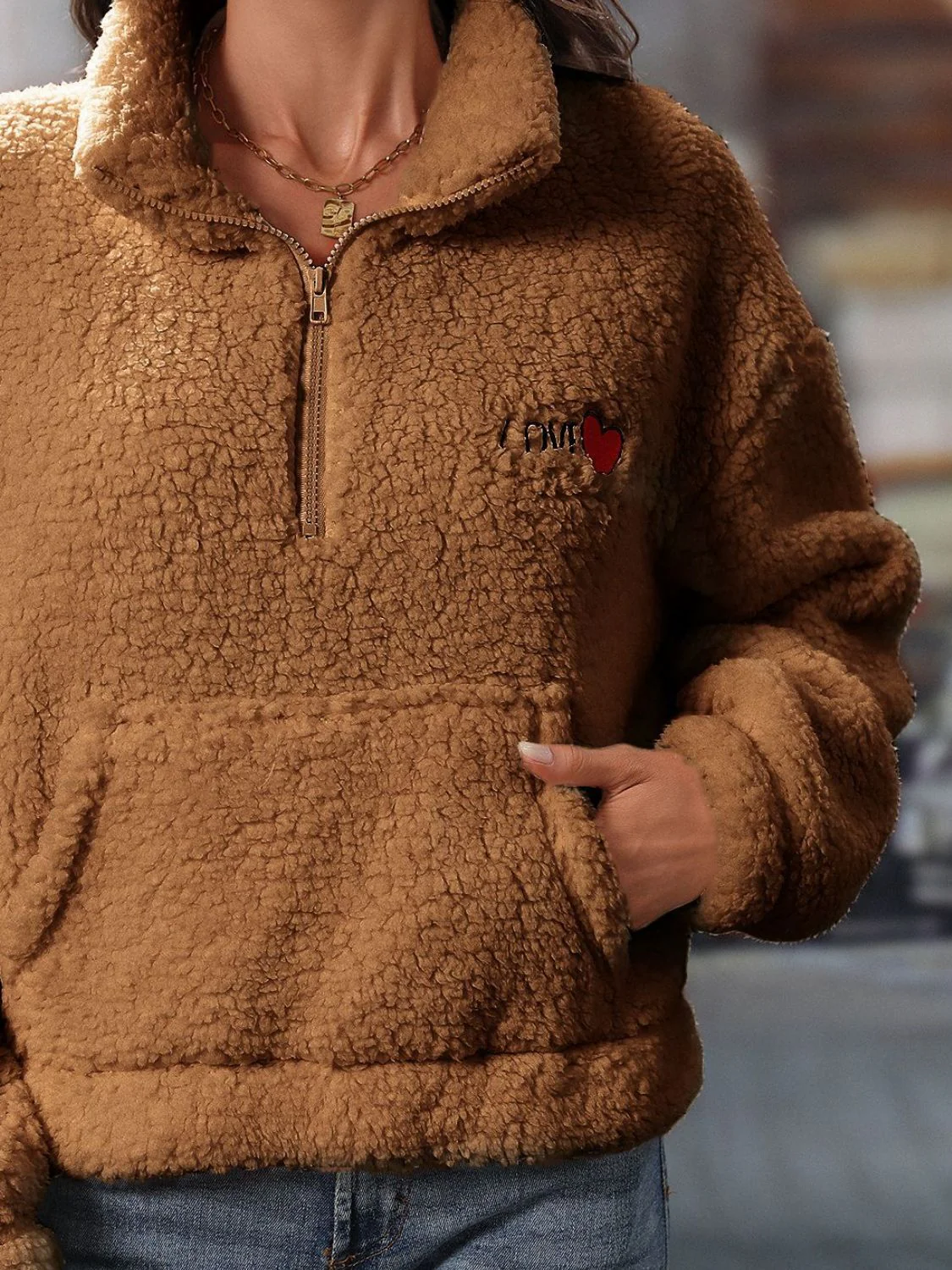 Giovanna | Heart teddy half zip sweatshirt with long sleeves - Image 7