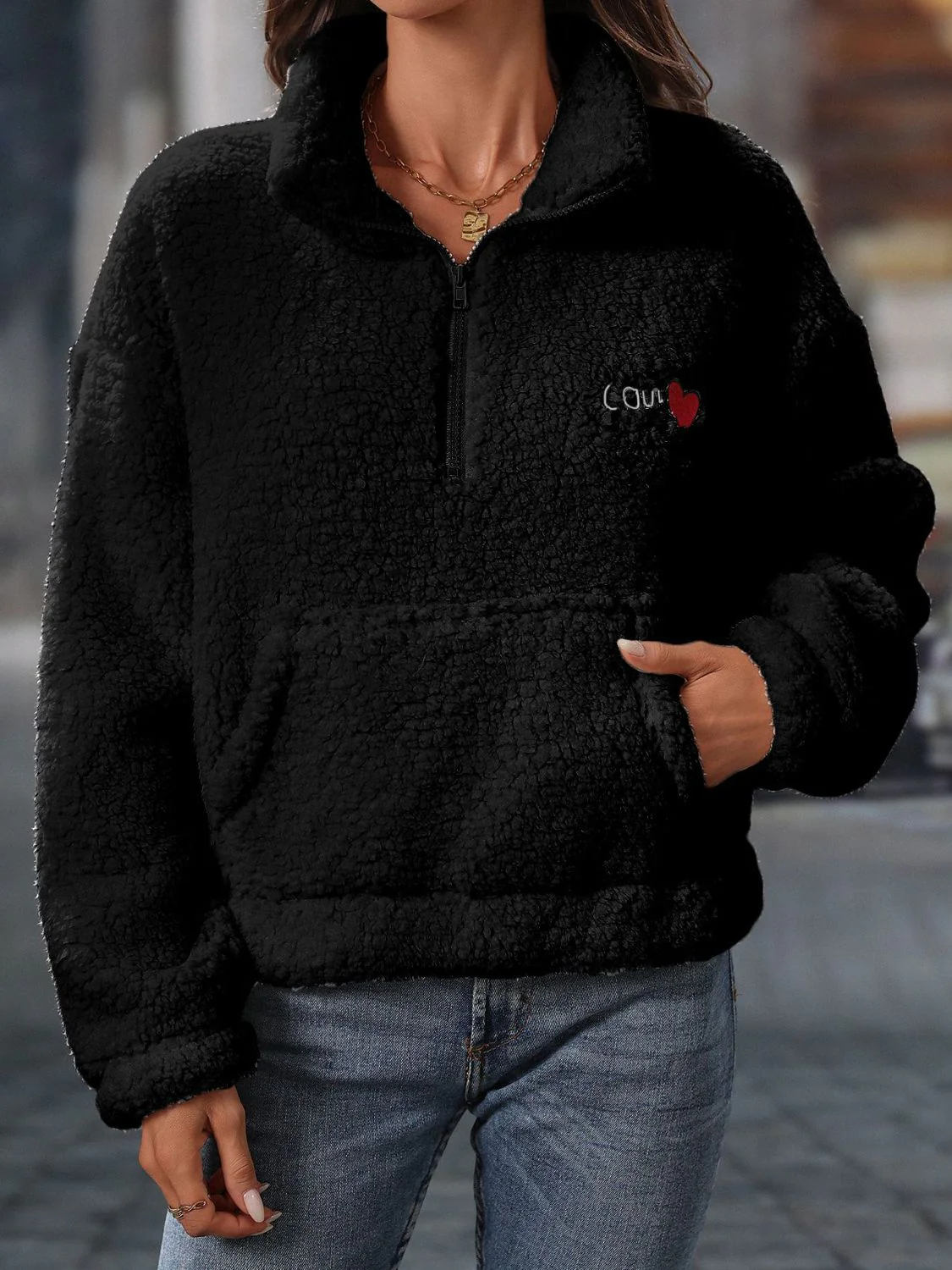 Giovanna | Heart teddy half zip sweatshirt with long sleeves - Image 9