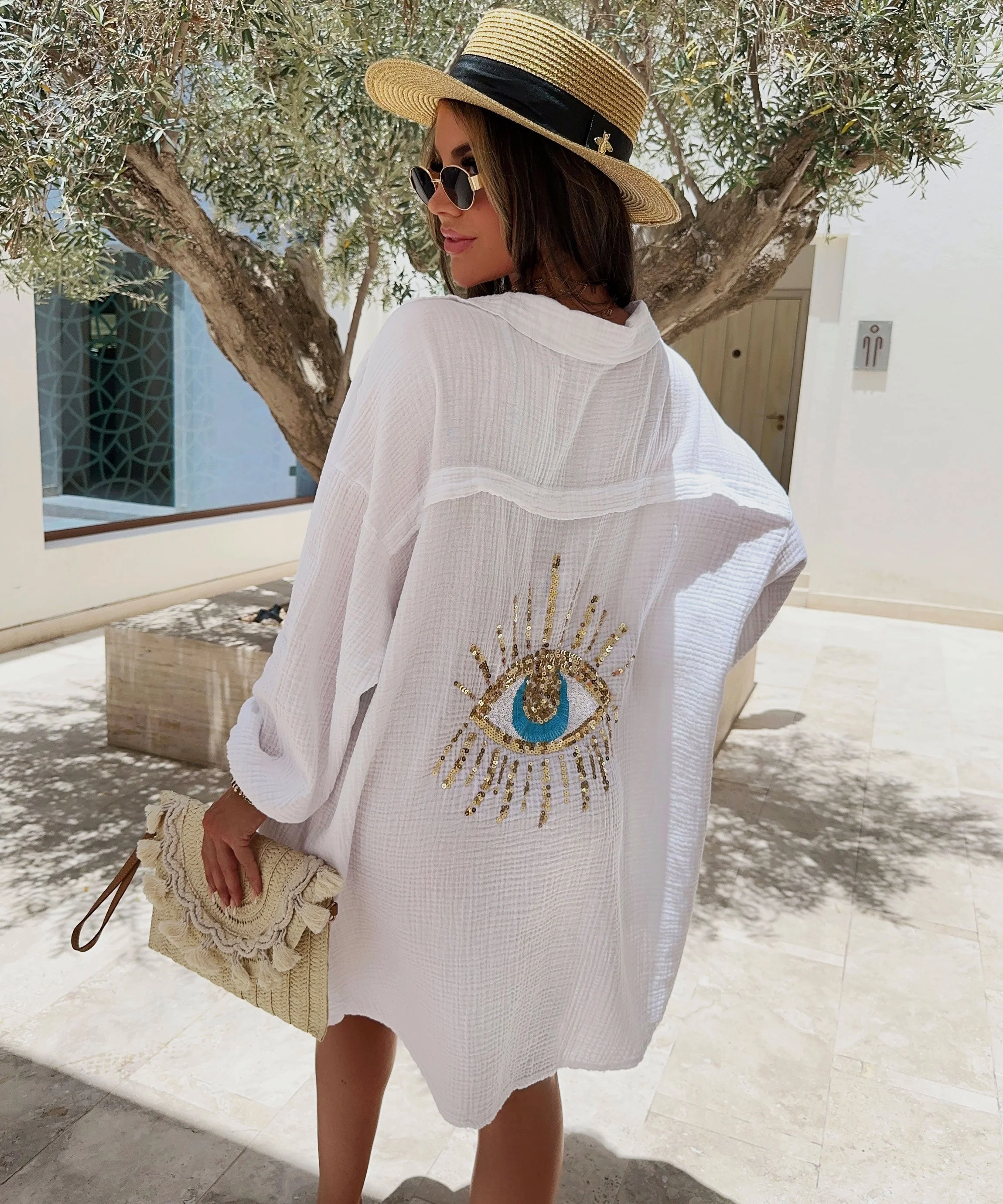 Giovanna® | Oversize Muslin Blouse Glitter Eye White