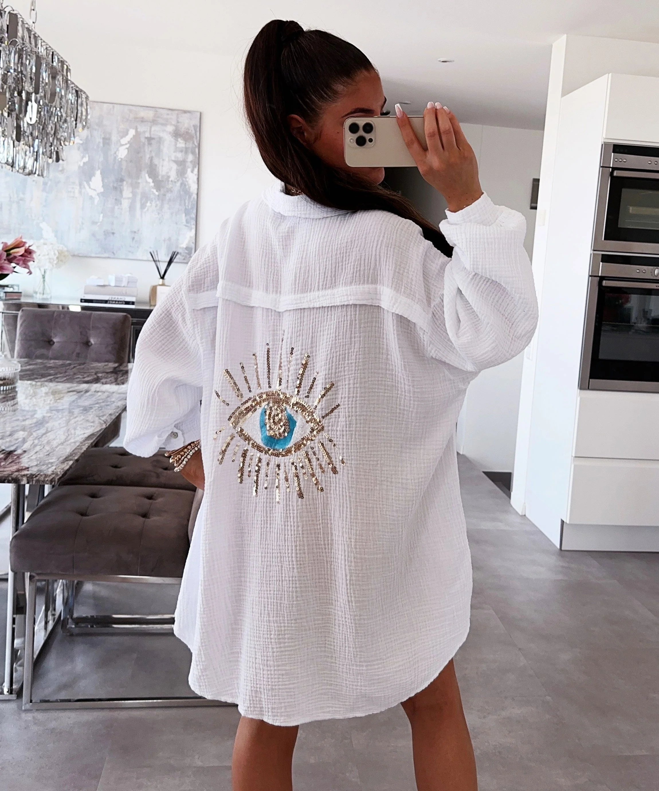Giovanna® | Oversize Muslin Blouse Glitter Eye White - Image 3