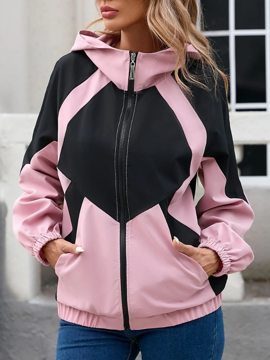 Gitta | Contrasting long sleeve zip hoodie