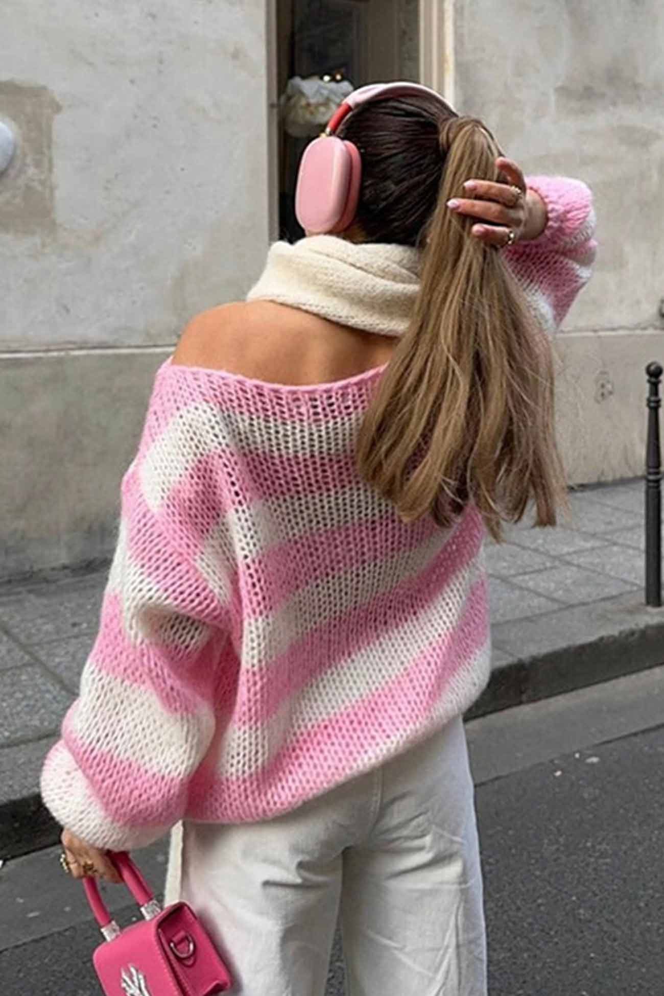 Gitta | Striped long-sleeved knitted sweater with dropped shoulders - Image 8